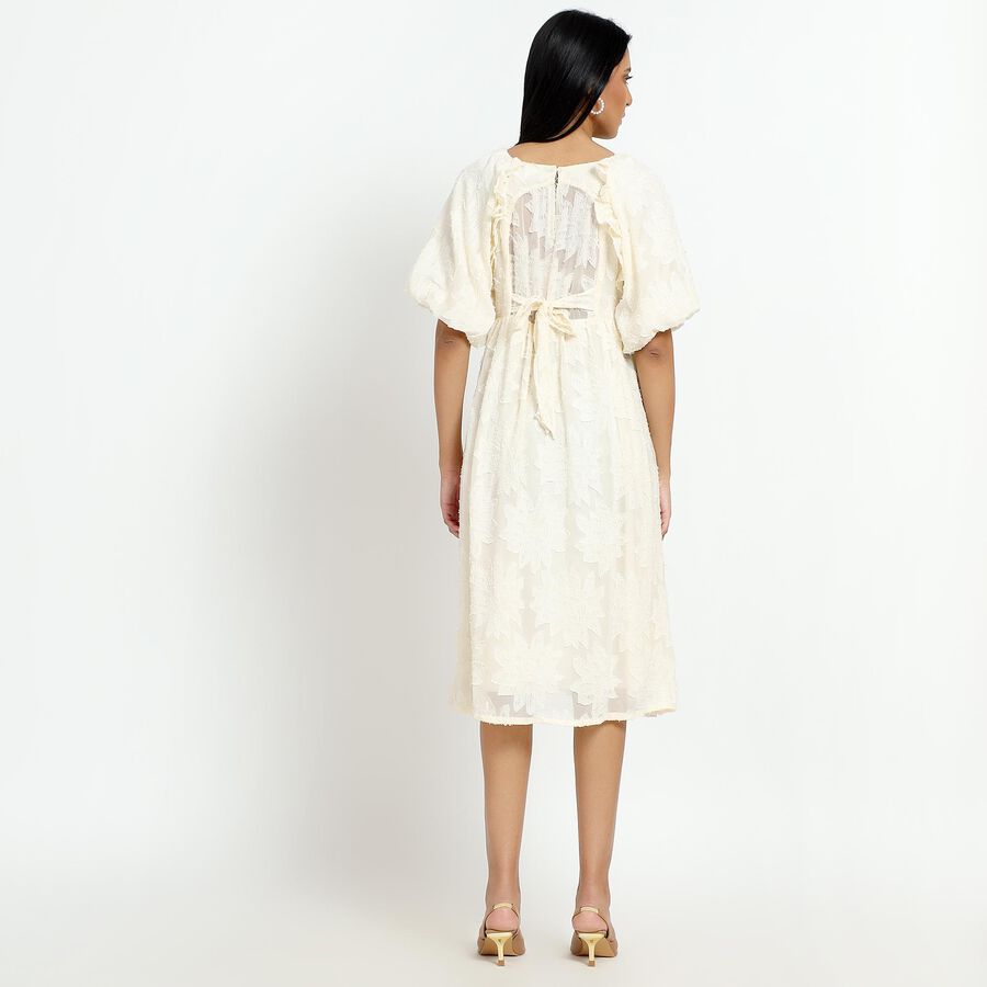 Women's Ivory Round Neck Romantic A-Line Dress, ऑफ व्हाइट, large image number null