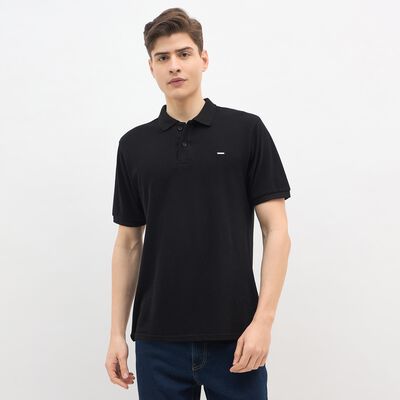 Men's Jet Black Cotton Polo Collar Classic T-Shirt
