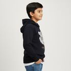 Boys Navy Blue Hooded Neck Graphic Sweatshirt, Navy Blue, small image number null