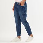 Men's Deep Blue Relaxed Fit Cargo Jeans, मध्यम नीला, small image number null