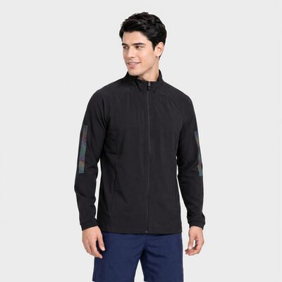 Men Dark Grey Stand Collar Windbreaker Jacket
