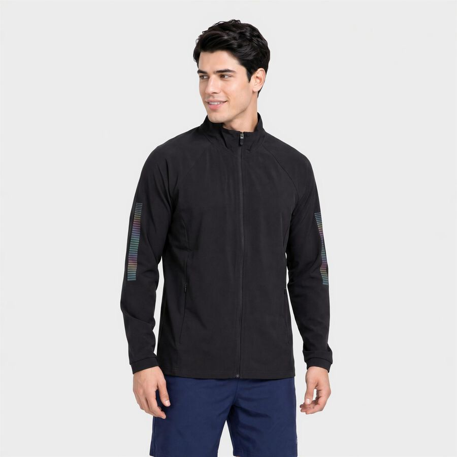 Men Dark Grey Stand Collar Windbreaker Jacket, गहरा ग्रे, large