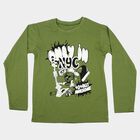 Boys Olive Green Cotton Blend Crew Neck Regular T-Shirt, ओलिव, small