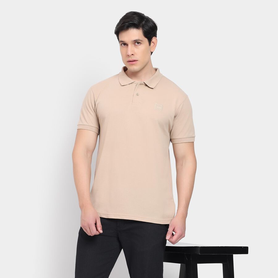 Men's Collared Half Sleeves T-Shirt, Beige, large image number null