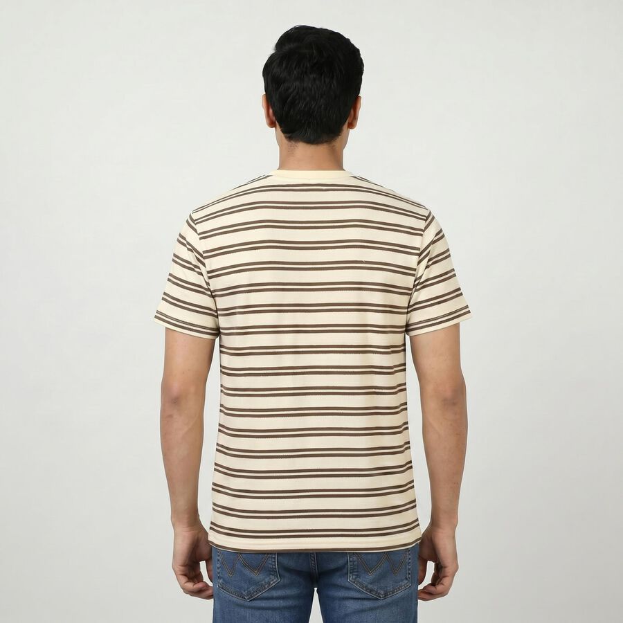 Men's Brown Round Neck Casual T-Shirt, भूरा, large
