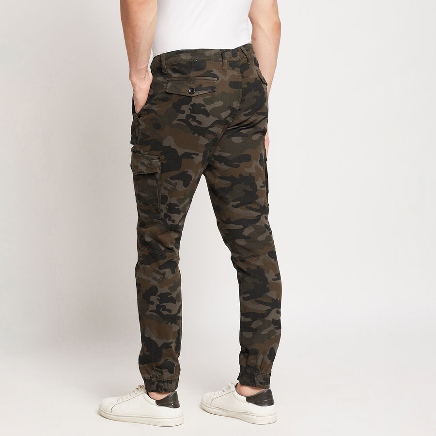 Printed Casual Trousers, Olive, large image number null