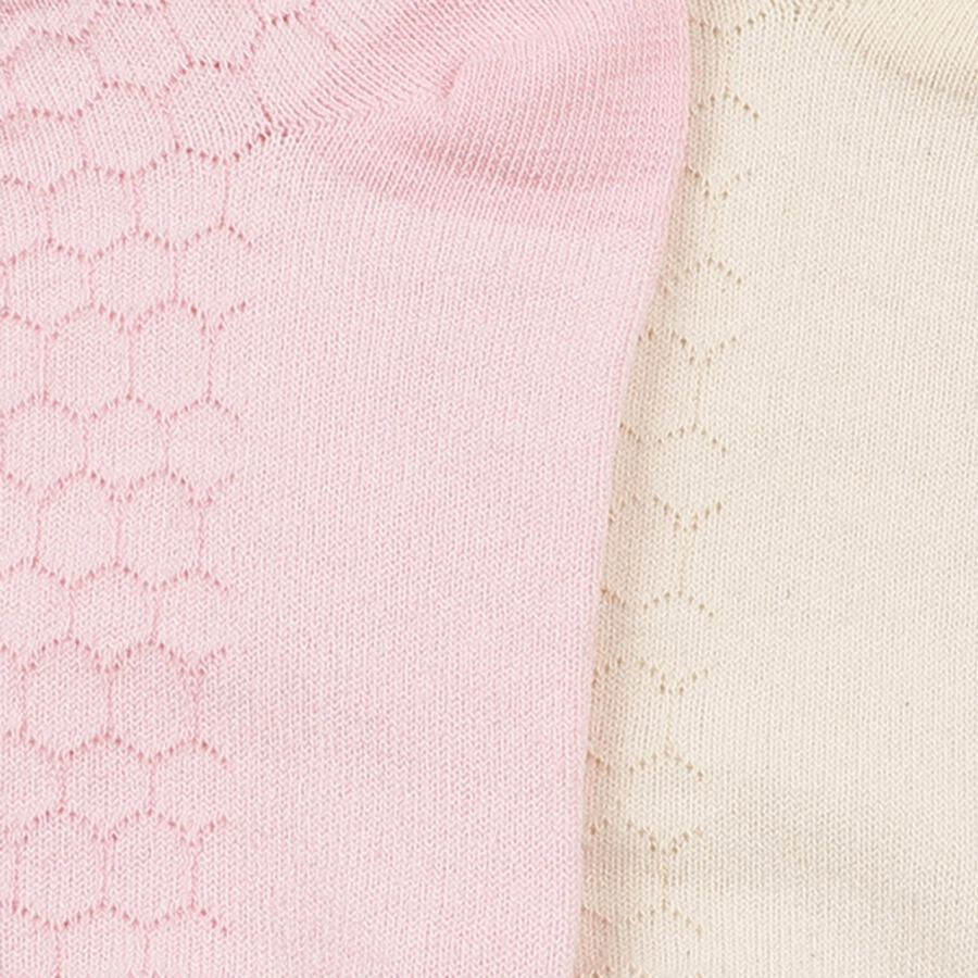 Girls' Soft Pastel Pink and Cream White Regular Fit Textured Ankle Socks Pack of 2, ऑफ व्हाइट, large image number null
