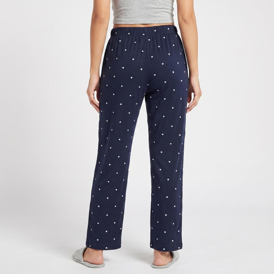 Women's Navy Blue Straight Fit Heart Printed Pyjama, Navy Blue, large