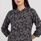 Women's Dark Grey Mandarin Collar Printed Kurti, गहरा ग्रे, small