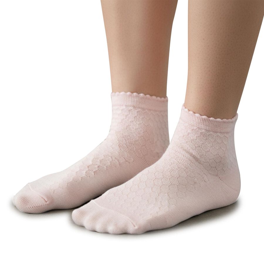 Girls' Soft Pastel Pink and Cream White Regular Fit Textured Ankle Socks Pack of 2, ऑफ व्हाइट, large image number null