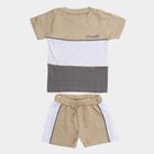 Infants' Beige Cotton Round Neck Printed Baba Suit, गहरा पीला, small