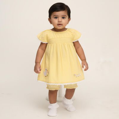 Infants' Soft Yellow Smocked Embroidered Casual Frock