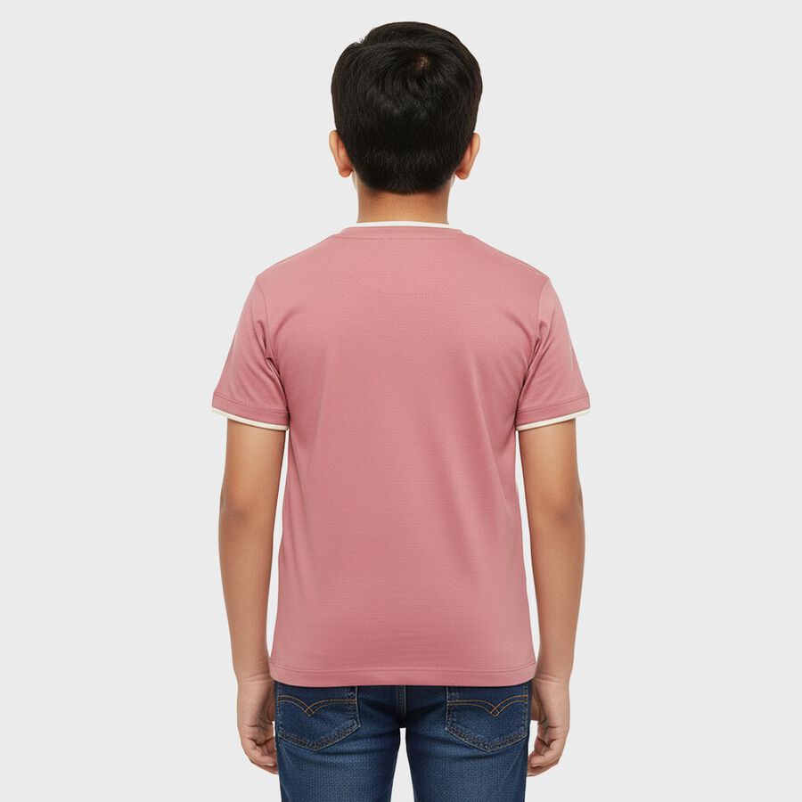 Boys Bright Pink Round Neck Casual T-Shirt, Pink, large