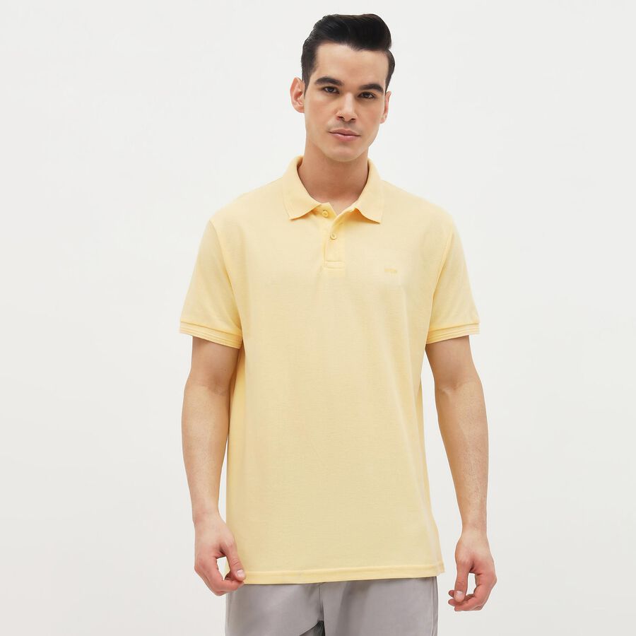 Men's Pale Yellow Polo Collar Casual T-Shirt, Yellow, large