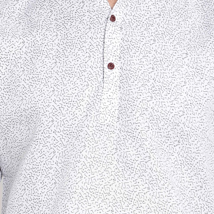 Printed Mandarin Collar Kurta, White, large image number null