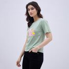 Women's Light Sage Green Cotton Round Neck Graphic T-Shirt, Light Green, small