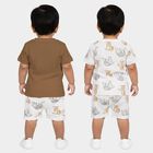 Infants' Beige 100% Cotton Round Neck Printed Baba Suit, गहरा पीला, small