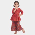 Girls Red Round Neck Fusion Set Upper and Bottom Set, लाल, small