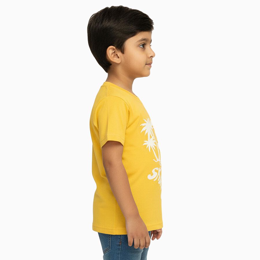 Boys Bright Yellow Round Neck Casual T-Shirt, Yellow, large image number null