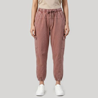 Women's Pink Regular Fit Solid Track Pants