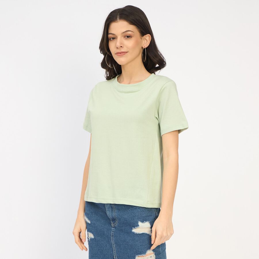 Ladies' 100% Cotton Round Neck T-Shirt, Light Green, large
