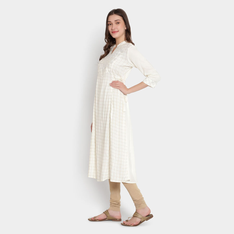 Embroidered 3/4Th Sleeves Kurta, Off White, large image number null