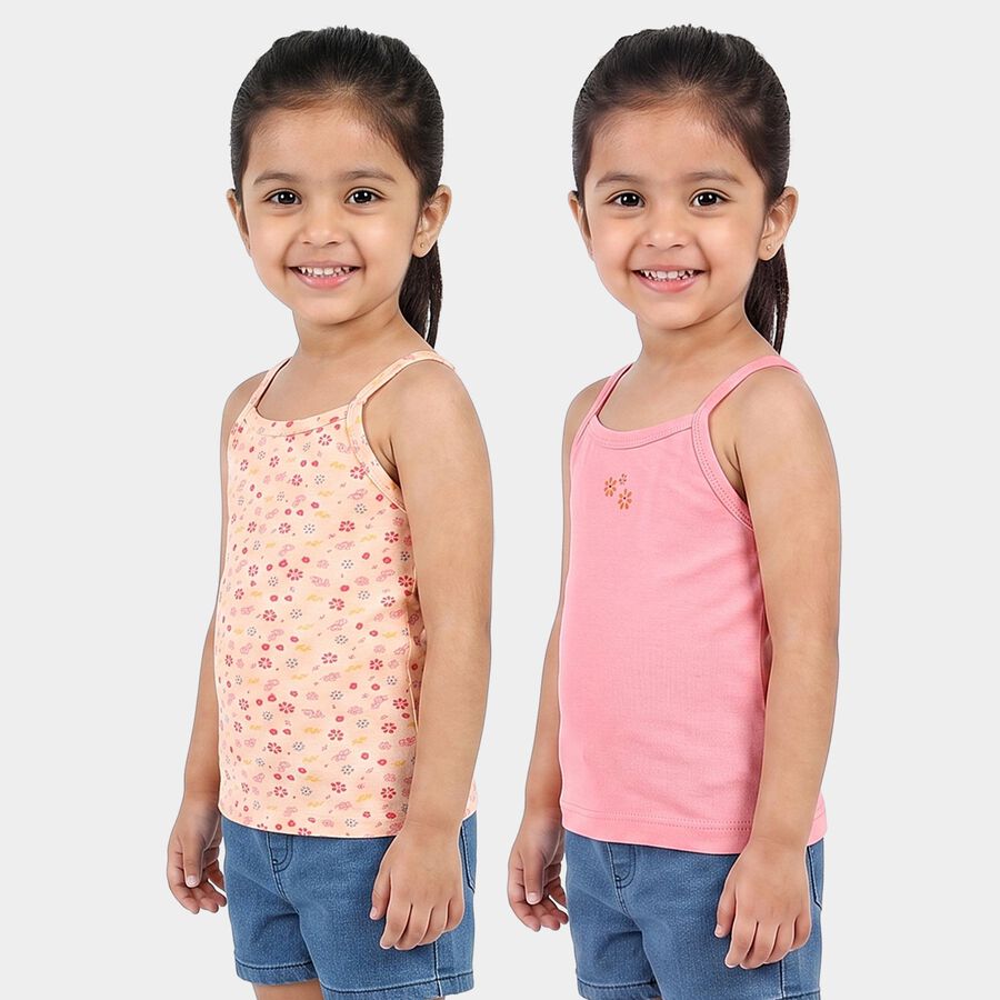 Girls Coral Cotton Round Neck Quilted Vest, Coral, large