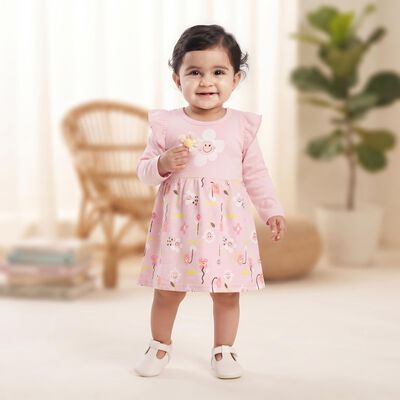 Infants' Pink Floral Printed Fit and Flare Frock