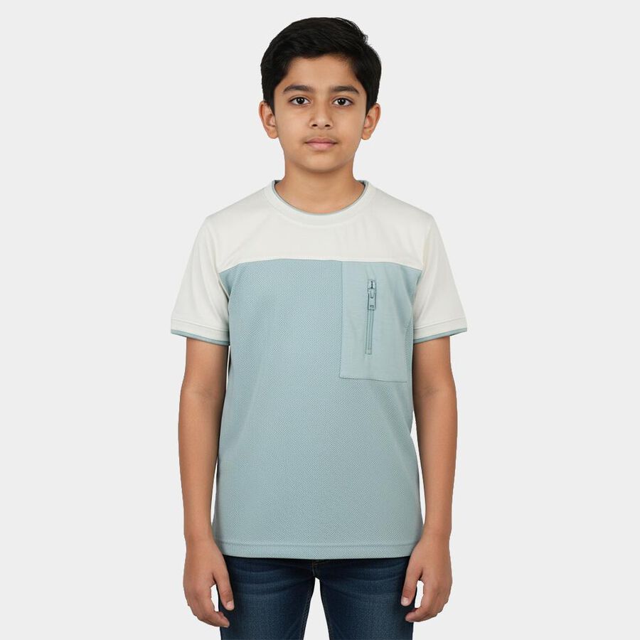 Boys Light Blue Round Neck Casual T-Shirt, Light Blue, large
