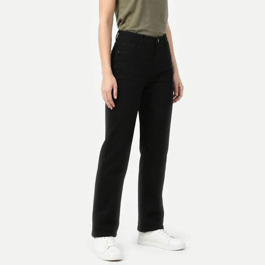 Women's Black Straight Fit Solid Jeans, Black, large