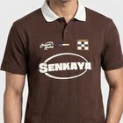 Men Brown Polo Neck Graphic Print T-Shirt, Brown, small