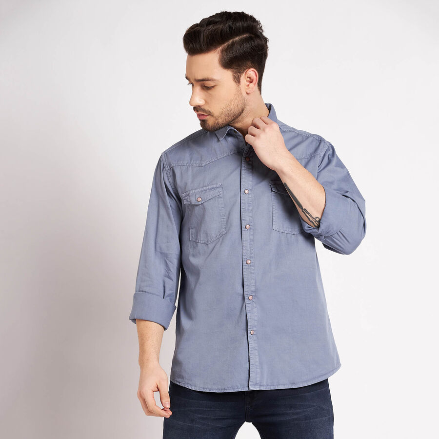 Cotton Solid Casual Shirt, Light Blue, large image number null