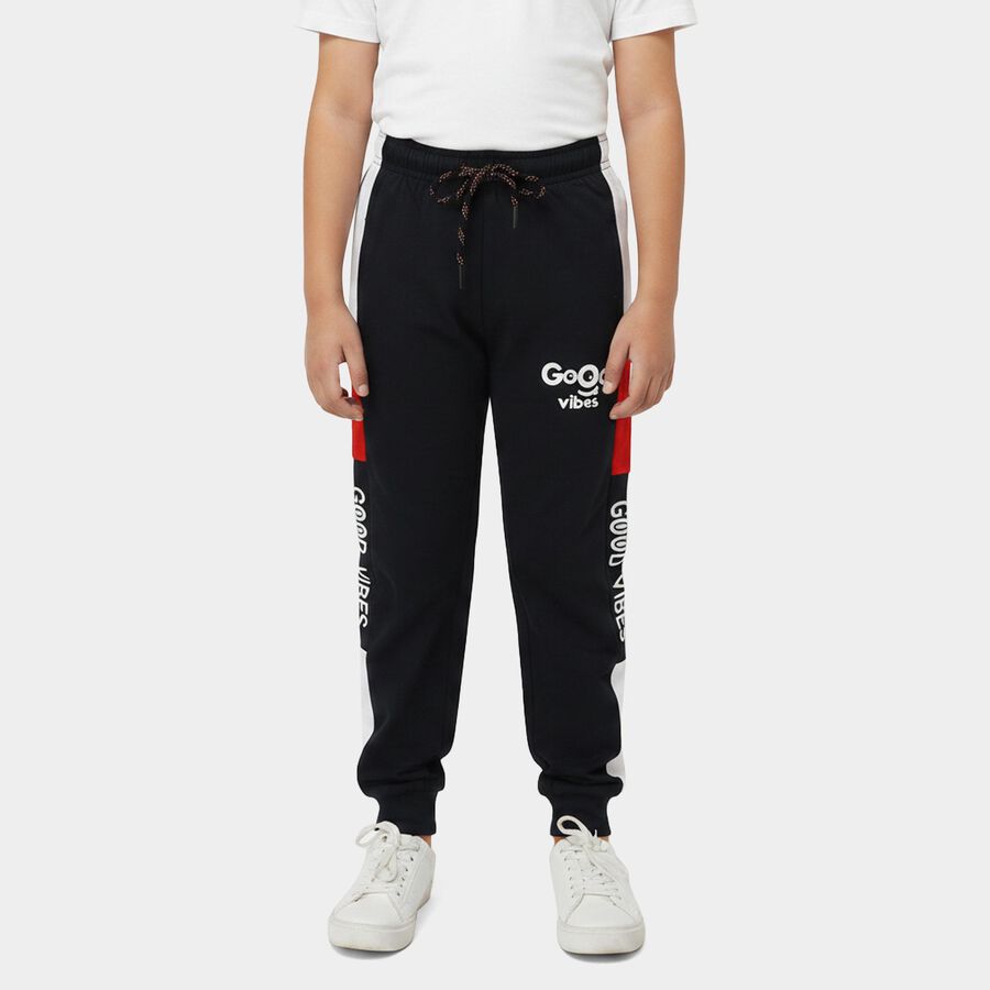 Boys' Navy Blue Jogger Graphic Printed Cotton Blend Pyjama, नेवी ब्लू, large