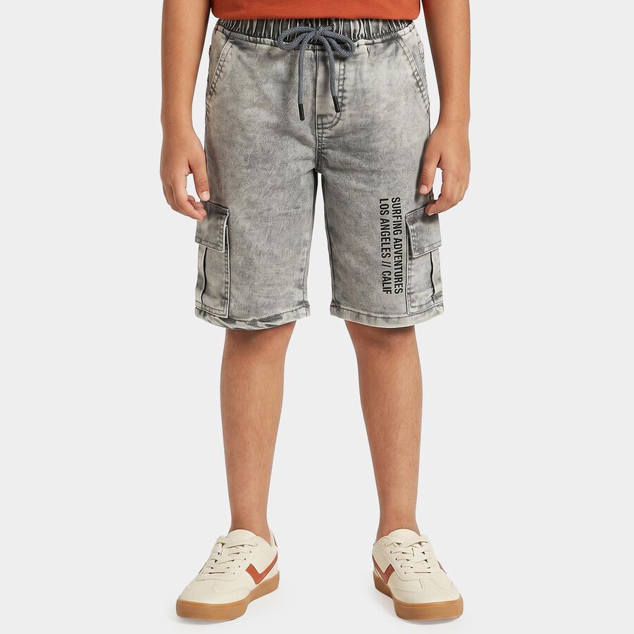 Boys Grey Regular Fit Cargo Bermuda Shorts, हल्का ग्रे, large