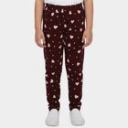 Girls Wine Straight Fit Heart Printed Pyjama, वाइन, small