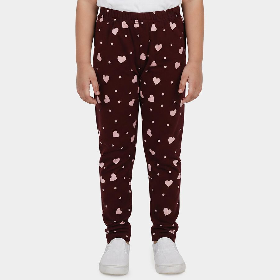 Girls Wine Straight Fit Heart Printed Pyjama, वाइन, large