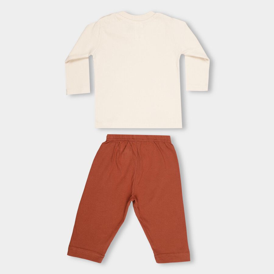 Infants' Beige Cotton Round Neck Graphic Baba Suit, गहरा पीला, large image number null