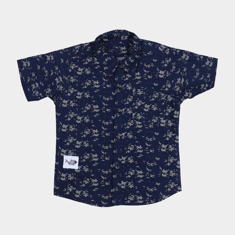 Boys Navy Blue Cotton Casual Shirt, Navy Blue, large