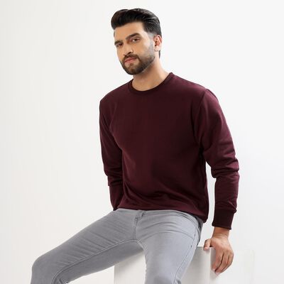 Men's Deep Burgundy Crew Neck Casual Sweatshirt