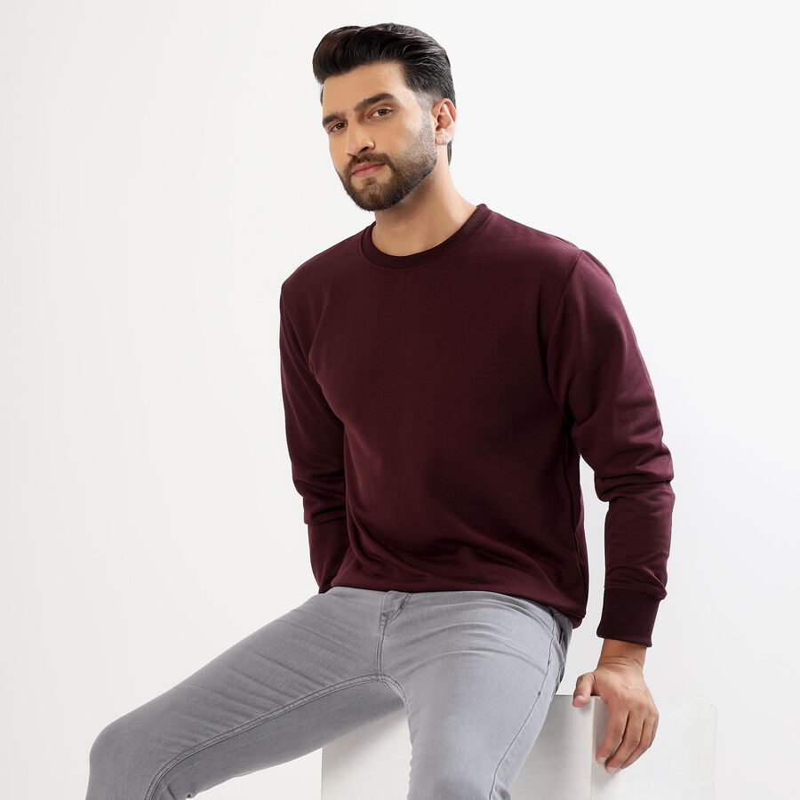 Men's Deep Burgundy Crew Neck Casual Sweatshirt, Wine, large image number null