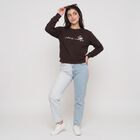 Women Brown Crew Neck Pullover Sweatshirt, Brown, small
