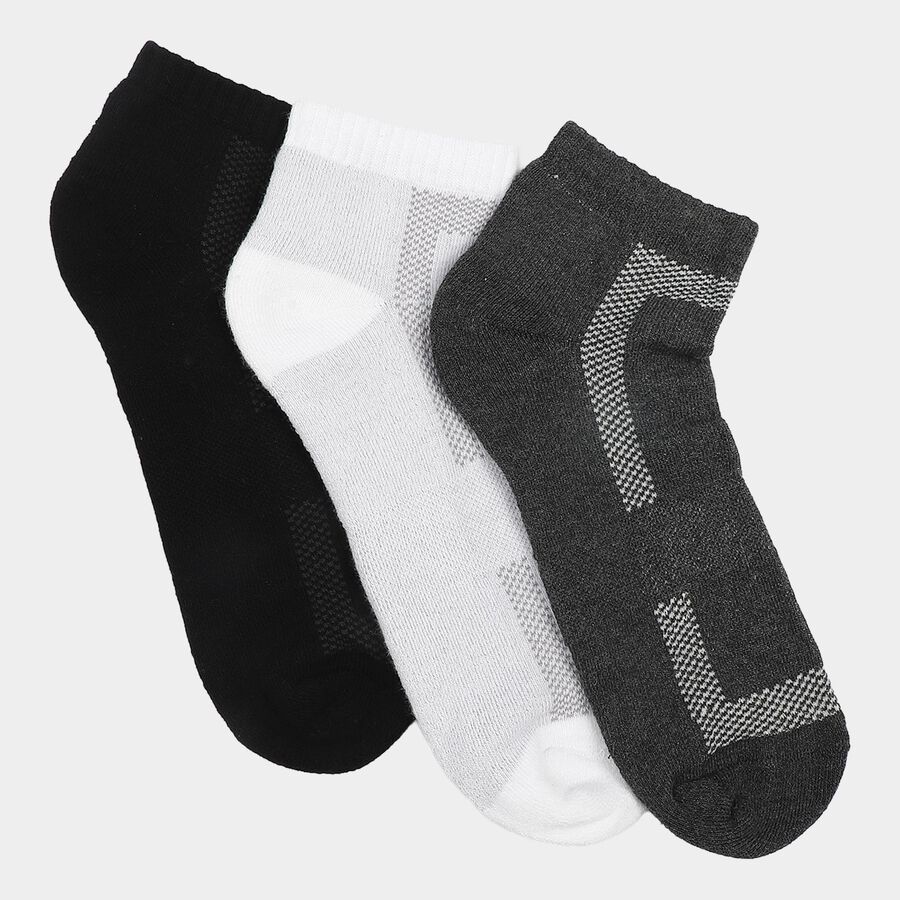 Men's Ankle Length Pack of 3 Socks ( Grey, White, Black ), काला, large