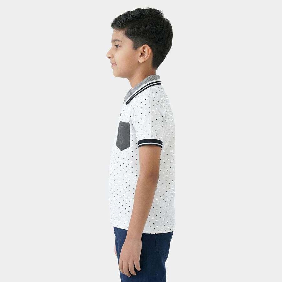 Boys White Cotton Round Neck Casual Half Sleeve T-Shirt, White, large