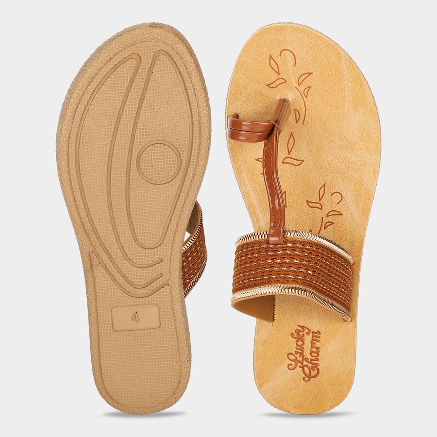 Women's Tan Thong Slip-On Flat Sandals, टैन, large