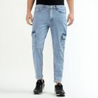 Men's Light Blue Relaxed Fit Cargo Jeans, हल्का नीला, small image number null