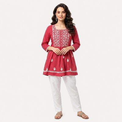 Women's Pink Cotton Straight Kurta