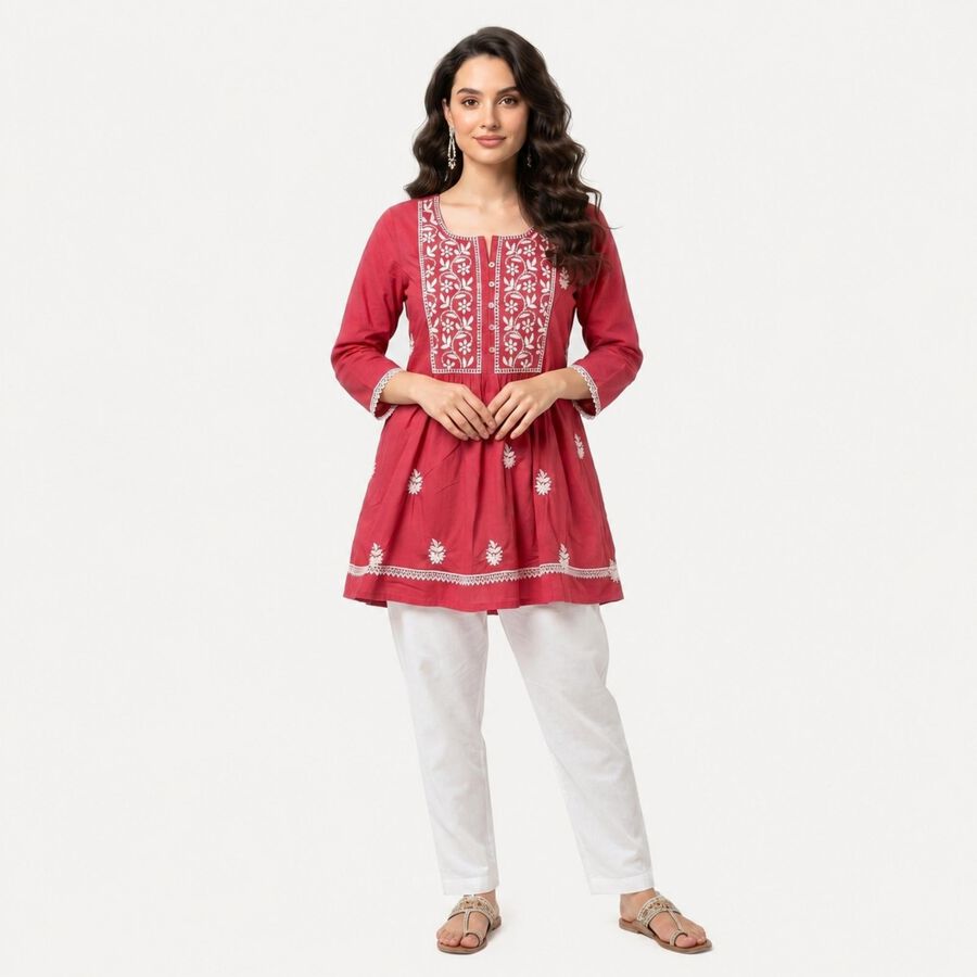 Women's Pink Cotton Straight Kurta, गुलाबी, large