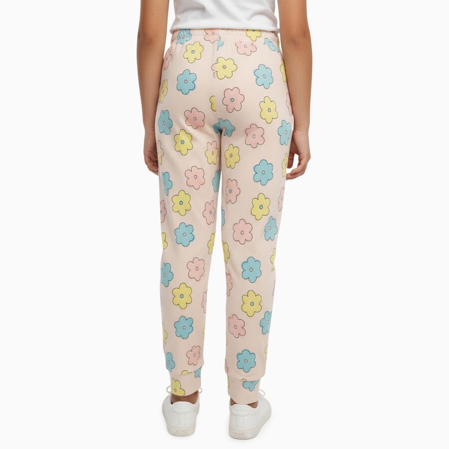 Girls Light Beige Floral Printed Cotton Blend Pyjama, Light Pink, large image number null