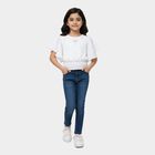 Girls' White Round Neck Streetwear T-Shirt, White, small