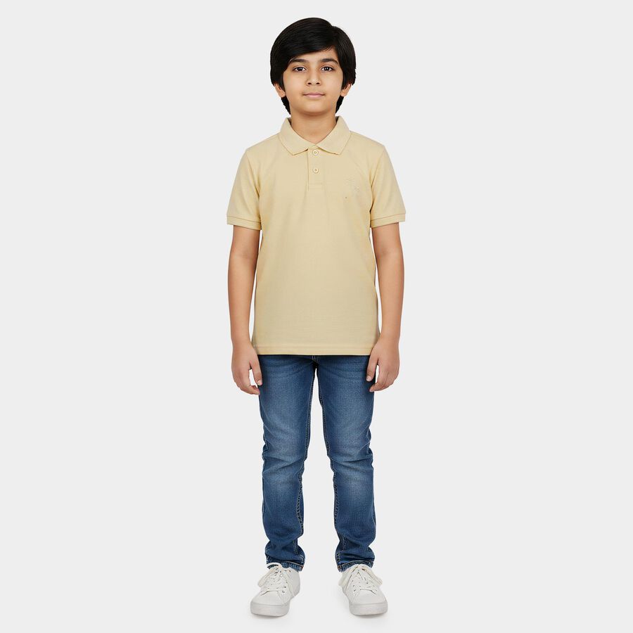 Boys Beige Polo Neck Polo Boys T-Shirt, गहरा पीला, large